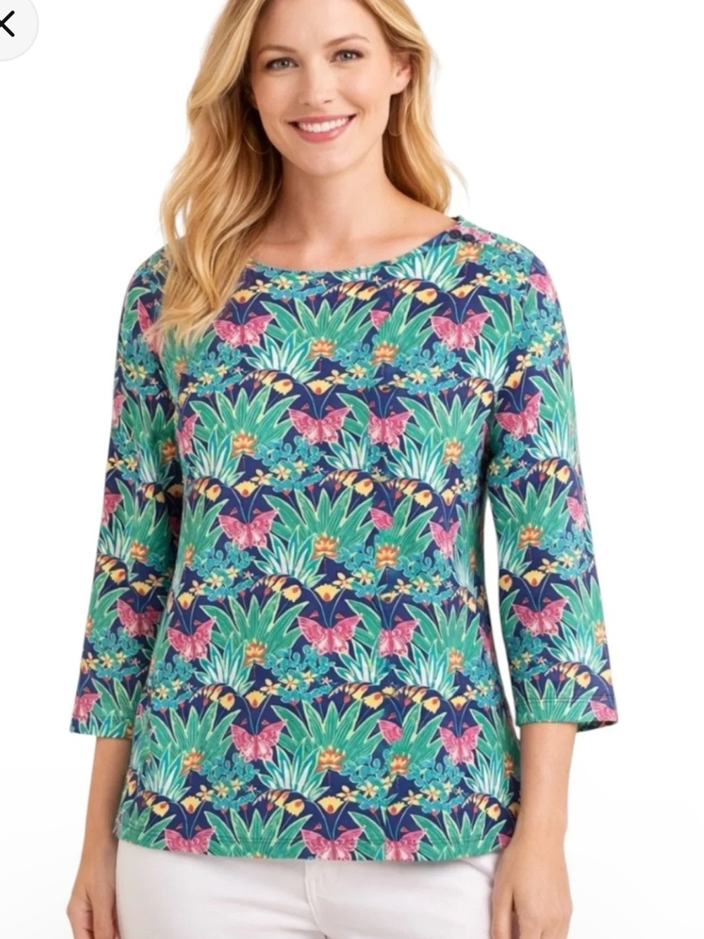 (XL/XXL) J. McLaughlin Wavesong Top Zanzibar Garden 2XL Floral Green Purple Pink
